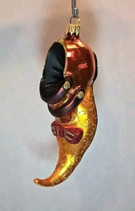 Polish Glass Ornament hand painted 'Golden Slipper' Radko Inspired Poland - Picture 1 of 5