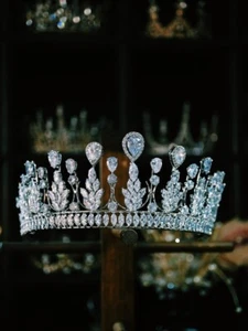 Royal Drop Water Bride Crowns Tiaras Zircon Crystal Wedding Hair Accessory - Picture 1 of 6