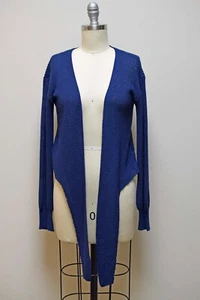 HYPED UNICORN Royal Blue Shaker Knit Tie Open Front Cardigan Sweater Size S/M - Picture 1 of 5