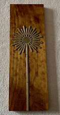 Vtg Handmade Metal Flower On Wood Wall Hanging Plaque 16”x5.5”