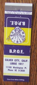 MADE IN THE WEST FOR THE WEST MATCHCOVER: ELKS LODGE CULVER CITY, CALIFORNIA C15 - Picture 1 of 1