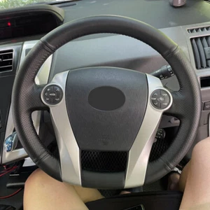 Black Leather Steering Wheel Cover For Toyota Prius 30 XW30 2009-2015 Hand Sewn - Picture 1 of 8