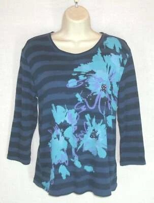 Top de punto NICOLE MILLER talla M manga 3/4 rayas adornadas floral Foto 1 de 4