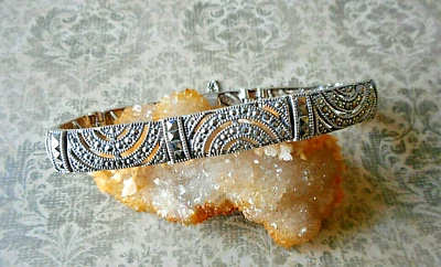 Impresionante cadena de seguridad pulsera panel marcasita plata esterlina 17M42C Foto 1 de 4