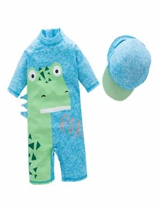 Boys Dinosaur One-Piece Swimsuit With Hat 2 Pcs Set - Picture 1 of 1