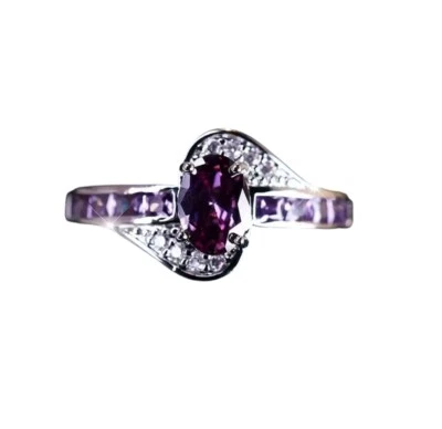 Oval Purple Amethyst Women Engagement  Ring White Gold Plated Size 8 🎁 - Image 1 of 4