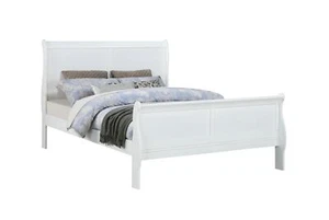 Queen Size Bed White Louis Phillipe Solid wood 1pc Bed Bedroom Sleigh Bed Bedroo - Picture 1 of 6
