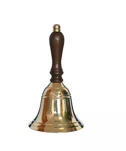 Solid Brass Wooden Handle School Dinner Hand Bell Handbell 16cm Reception Bell - Picture 1 of 1