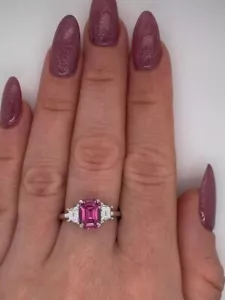 Solid Platinum 3.30 Ct Certified Lab Created Pink Sapphire Diamond Wedding Ring - Picture 1 of 10