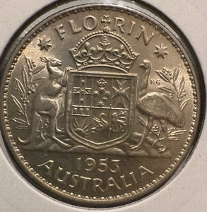 1953 Australian Florin .500 Silver KM# 54 - Picture 1 of 2