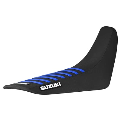 Cubierta de asiento con pinza para Suzuki DR 650 2001-2024 NEGRA con costillas TM AZUL #244 LOGOTIPO Foto 1 de 4
