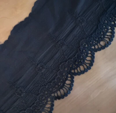 4 Yard 5.5"wide Cotton Fabric Lace/Embroidered Cotton Crochet Flower Black b0349 - Image 1 of 2