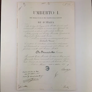 Decreto firmato dal Re Umberto I, controfirmato dal Ministro della Guerra Luigi - Imagen 1 de 3