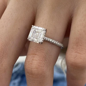 Asscher Lab-Created Diamond Engagement Ring 14K White Gold Solitaire E/VS1 3.1Ct - Picture 1 of 11