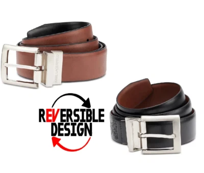 Karl Lagerfeld Paris 双面皮革腰带全新带标签 MSRP $75 尺寸:34 — 第 1/4 张图片