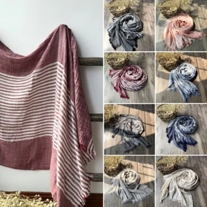 Men's Scarf Stripe Cotton blend Scarves Unisex Long Scarf Shawls 75*205cm New - Picture 1 of 39