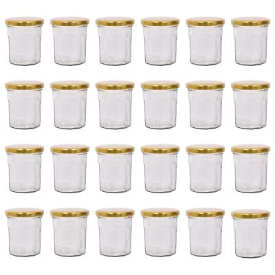 ARGON TABLEWARE 24x 150ml Glass Jam Jars with Gold Lids Chutney Preserve Honey Pickle Storage