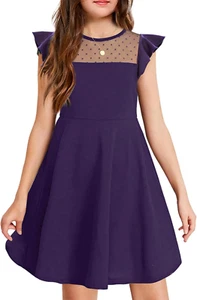 Girls Dress Summer Ruffle Sleeve Mesh a Line Casual Party Dresses with Pockets 6 - Picture 1 of 12