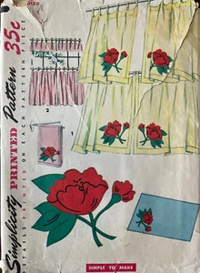 50s Vtg Simplicity Pattern & Transfer Applique #4919 Kitchen Cafe Curtains FF - Picture 1 of 4