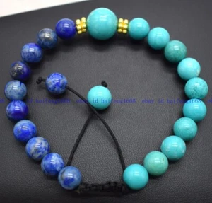 Natürliche 10mm Blau Lapis Lazuli/Blau Türkis Rund Edelstein Perlen Armband 19cm - Bild 1 von 8