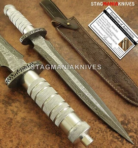 17'' Hand Forged Damascus Steel Hunting Dagger Impact Knife Steel Handle - Picture 1 of 1