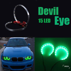 Pair Green LED Lights Devil Eyes Demon Eye Auto Headlight Projector Lens Rings
