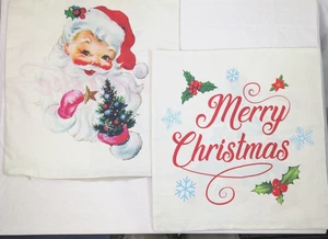 Christmas Throw Pillow Covers Set Of 2 Double Sided Tree Santa Holiday 17"x17" - Picture 1 of 9