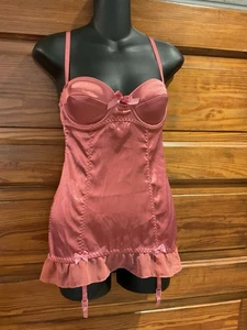 Vintage Victoria Secret Pretty Little Things Pink Teddy Garters Negligee 34C - Picture 1 of 8