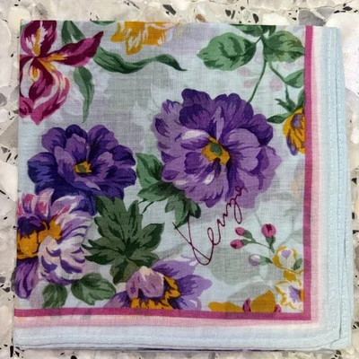 ARTE VINTAGE AZUL PASTEL FLORA PÚRPURA PAÑUELO MUJER BOLSILLO CUADRADO ALGODÓN 17" #W264 Foto 1 de 3