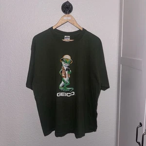 VINTAGE Geico Gecko Shirt Mens XL Green Graphic Tee Hanes Heavyweight safari - Picture 1 of 2