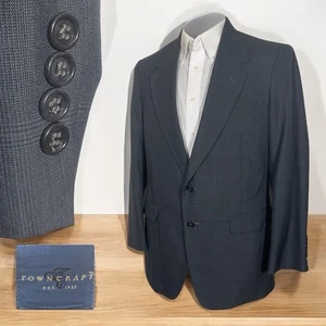 Towncraft Sport Coat Mens 40R Blue Check Polyester Worsted Wool Two Buttons - Picture 1 of 11