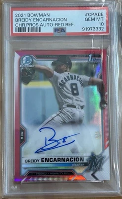 2021 Bowman Chrome Prospects Red CPA-BE Breidy Encarnacion Auto 4/5 - Image 1 of 3