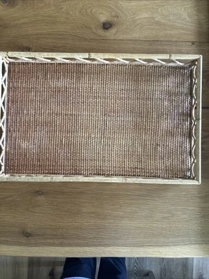Large Vintage Bamboo Rattan Serving Tray With 23.75x14.5x2.5 1970s, UNIQUE - Image 1 of 4