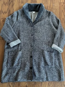 J.Jill Women’s 2X Cozy Thick Knit Button Front Jacket Gray Black Textured Pocket - Picture 1 of 9