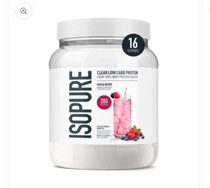 Isopure Clear Low Carb 100% Whey Protein Isolate Powder, Mixed Berry 20g Protein - Picture 1 of 5