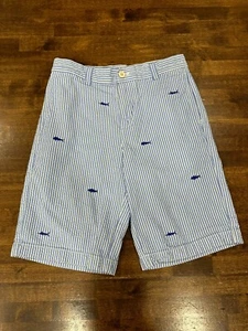 Vineyard Vines Boys Sz 12 Seersucker Shorts Embroidered Fish Sailfish Striped - Picture 1 of 8