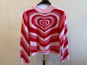 CIDER Girls Red Pink Heart Sweater Cotton Blend SIZE MEDIUM - Picture 1 of 9