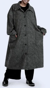 PLUS SIZE WOOL BLEND ANTHRACITE BOXY LONG COAT WITH LINING Size 30-34 - Picture 1 of 12