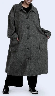 PLUS SIZE WOOL BLEND ANTHRACITE BOXY LONG COAT WITH LINING Size 30-34 - Image 1 of 4