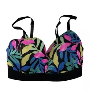 Victoria Secret PINK Wireless Wear Everywhere PushUp Bra 34DD Black Green Floral - Picture 1 of 9
