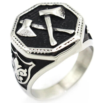 Vintage Viking Cross Axes Stamp Ring Stainless Steel Domineering Biker Men Ring - Image 1 of 4