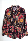 Cabin Creek Top Shirt Women L Brown Floral Corduroy Collared Button Up Long/S