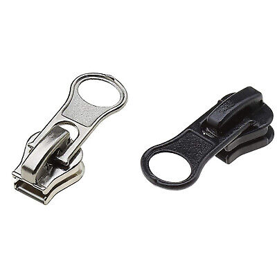 Spare Sliders Pullers For Plastic Chunky Zippers Size #5 Black Silver Mix • 8.24€