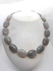 Collana in AGATA GRIGIA naturale e Argento 925 dorato- Girocollo Pietra Dura - Picture 1 of 8
