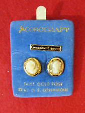 Vintage Corocraft  Coro Cameo Post Earrings Gold tone NOS