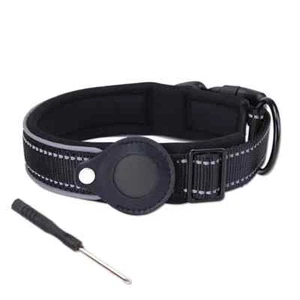 Pet Dog Collar with Air Tag Case Holder Reflective Foam Comfort Black Size M - Picture 1 of 4