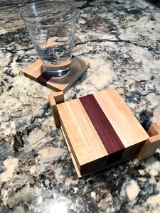 4 Exotic Wood Coaster Set w Stand - Picture 1 of 2