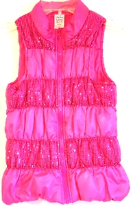 FADED GLORY RN 52469 – Girls Hot Pink Sequin Embellished Puffer Vest – Size: MED - Picture 1 of 4