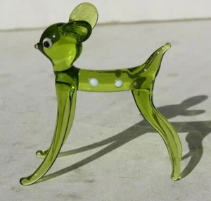 Deer Figurine White Spots Miniature Art Blown Glass Light Green Deer Figurine -- - Picture 1 of 1