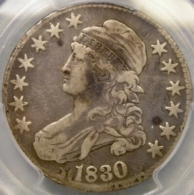 1830 CAP BUST LETTER EDGE SILVER HALF DOLLAR SUPER RARE DOUBLE STRUCK PCGS F 15 - Image 1 of 4